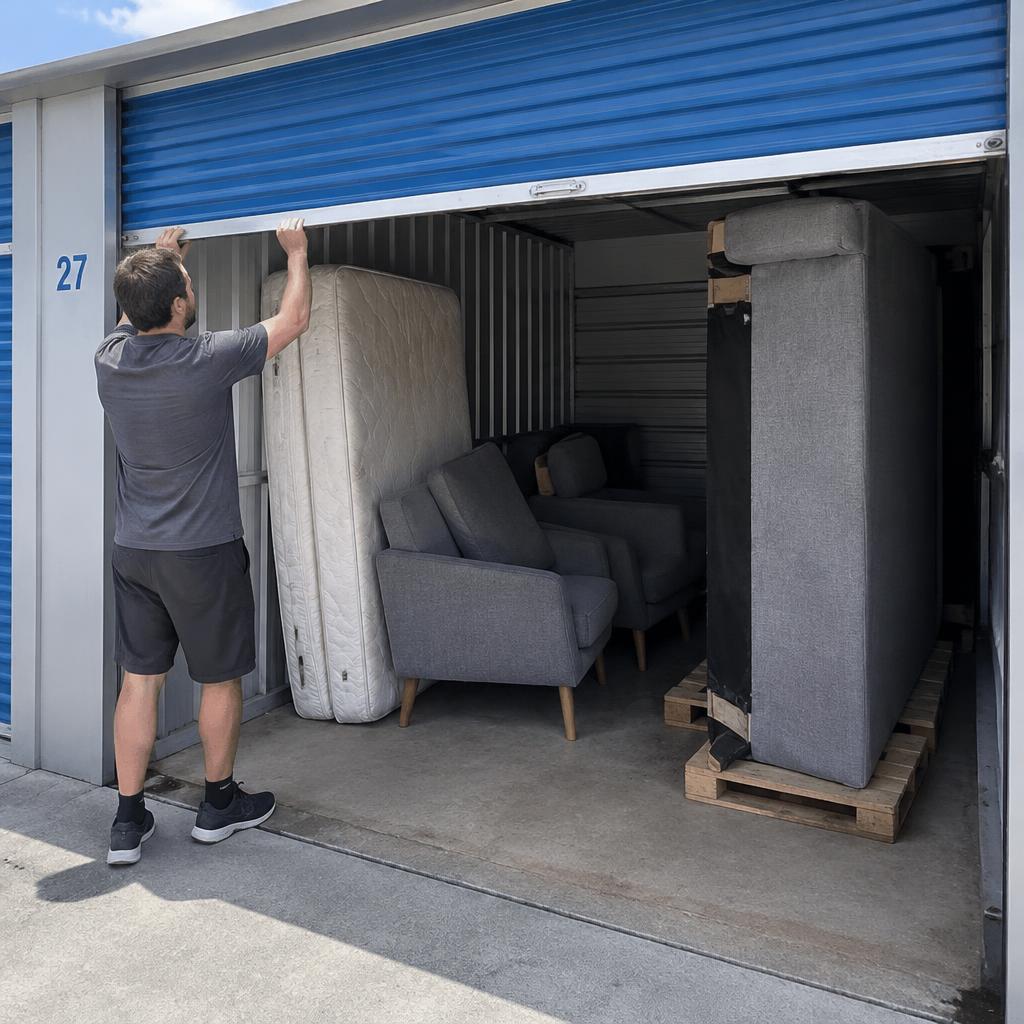 Furniture packed and protected in a storage unit