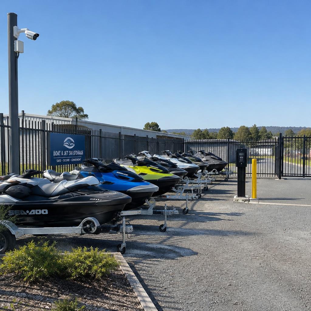 Clean storage facility for jet skis and trailers